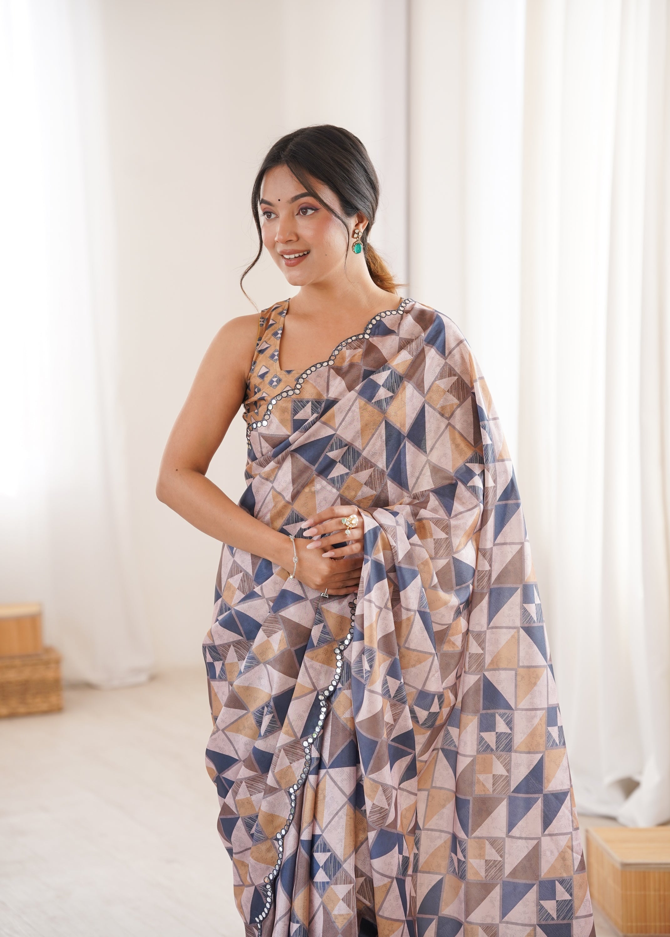 Jyoti Fashion Women's Multicolor Chinon Digital Printed Designer Saree with Blouse - Distacart