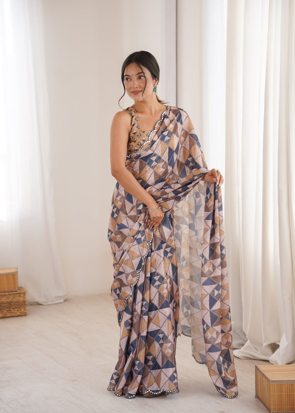 Jyoti Fashion Women's Multicolor Chinon Digital Printed Designer Saree with Blouse - Distacart