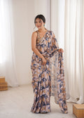 Jyoti Fashion Women's Multicolor Chinon Digital Printed Designer Saree with Blouse - Distacart
