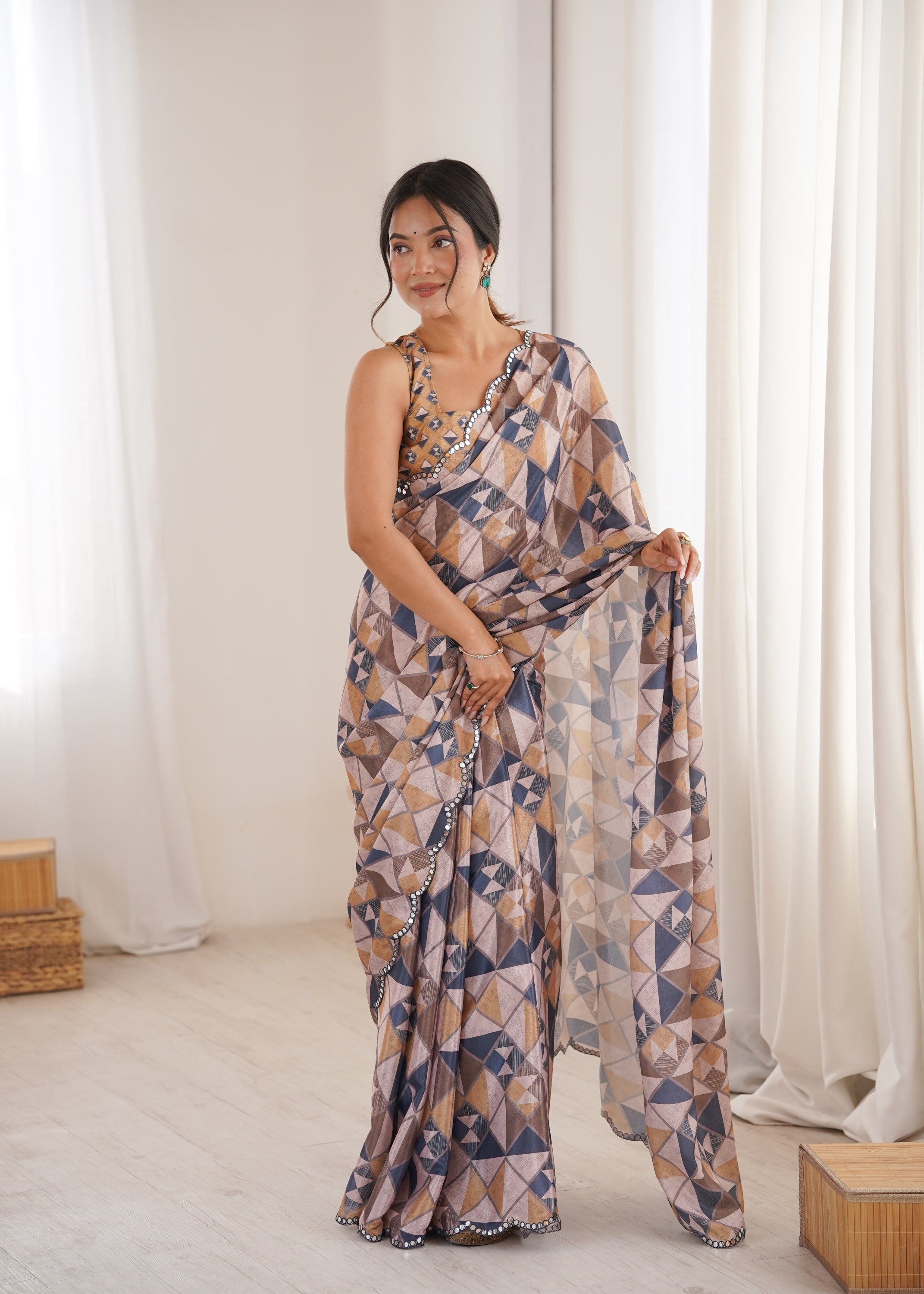 Jyoti Fashion Women's Multicolor Chinon Digital Printed Designer Saree with Blouse - Distacart