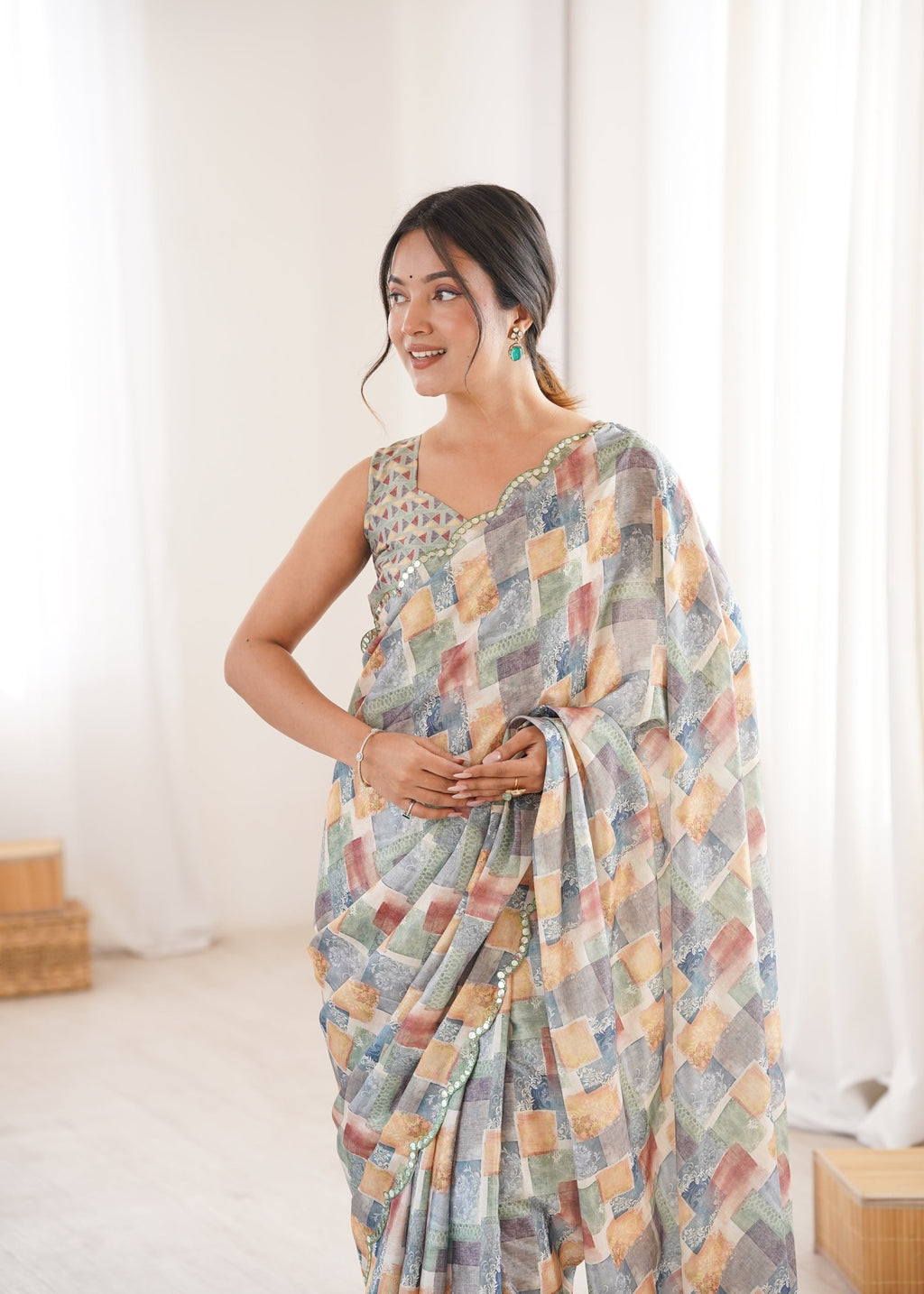 Jyoti Fashion Women's Multicolor Chinon Digital Printed Designer Saree with Blouse - Distacart