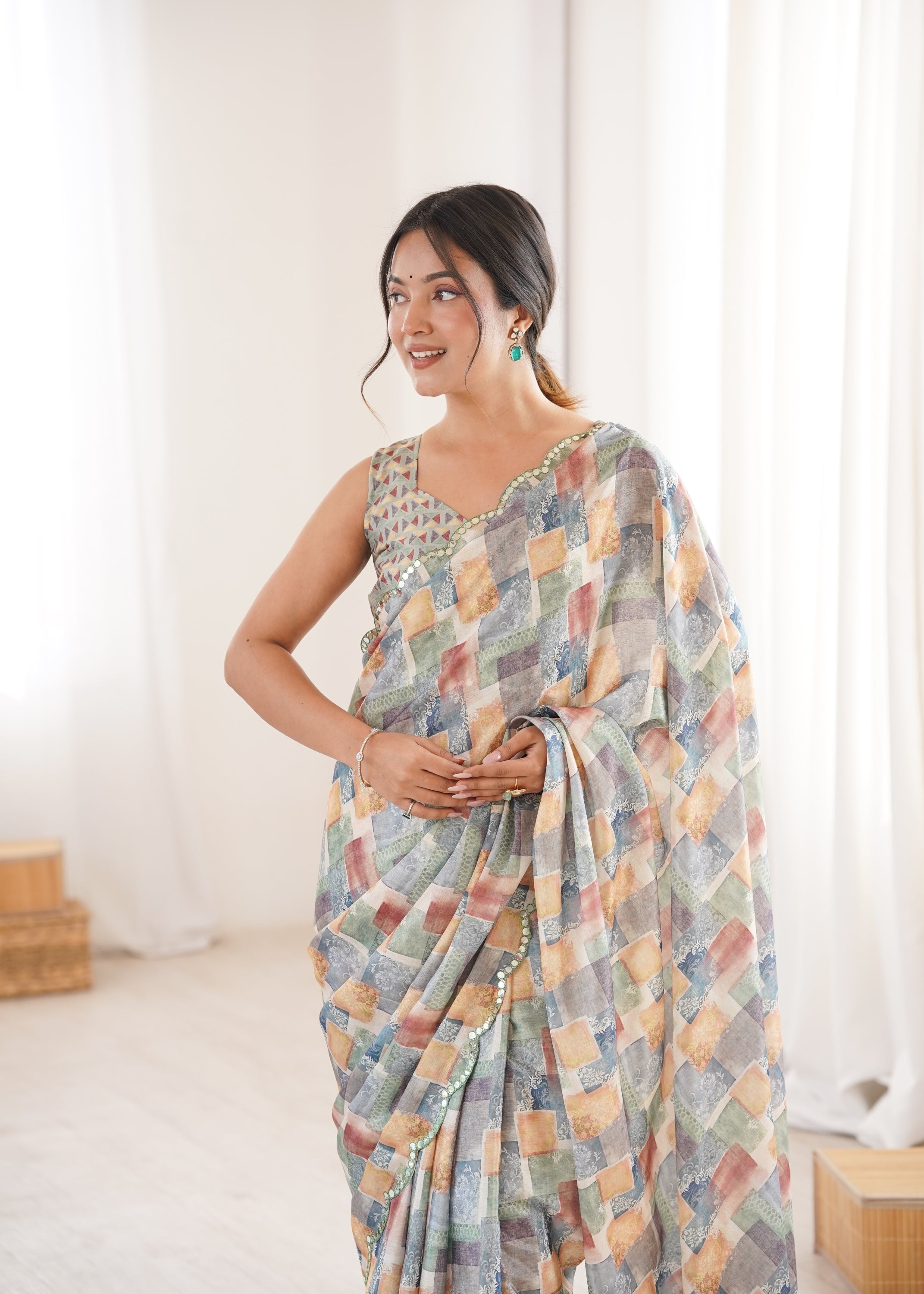 Jyoti Fashion Women's Multicolor Chinon Digital Printed Designer Saree with Blouse - Distacart