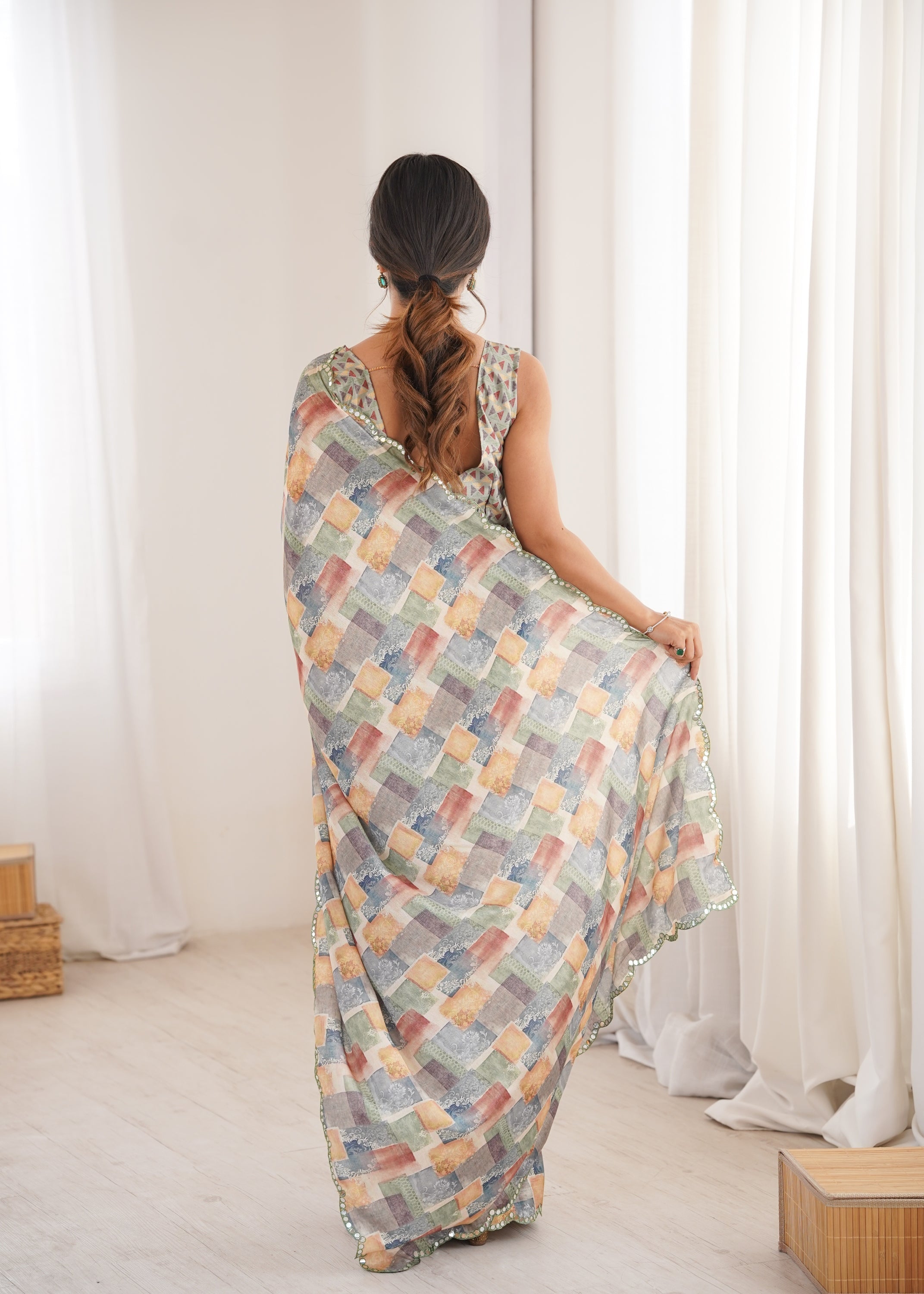 Jyoti Fashion Women's Multicolor Chinon Digital Printed Designer Saree with Blouse - Distacart