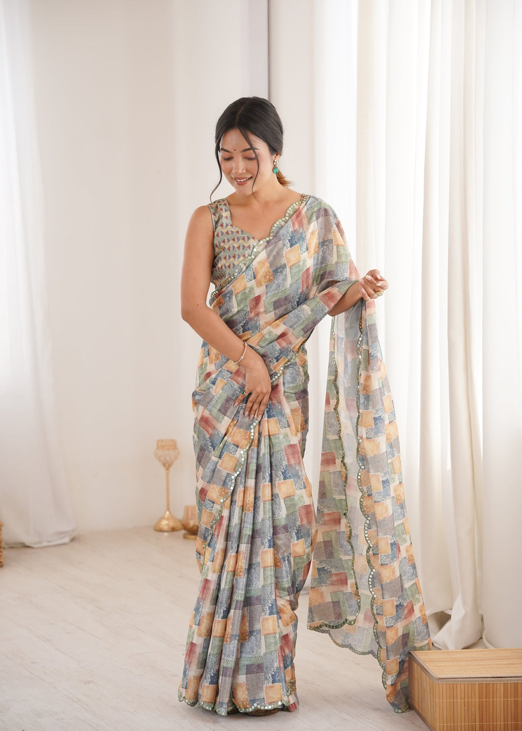 Jyoti Fashion Women's Multicolor Chinon Digital Printed Designer Saree with Blouse - Distacart
