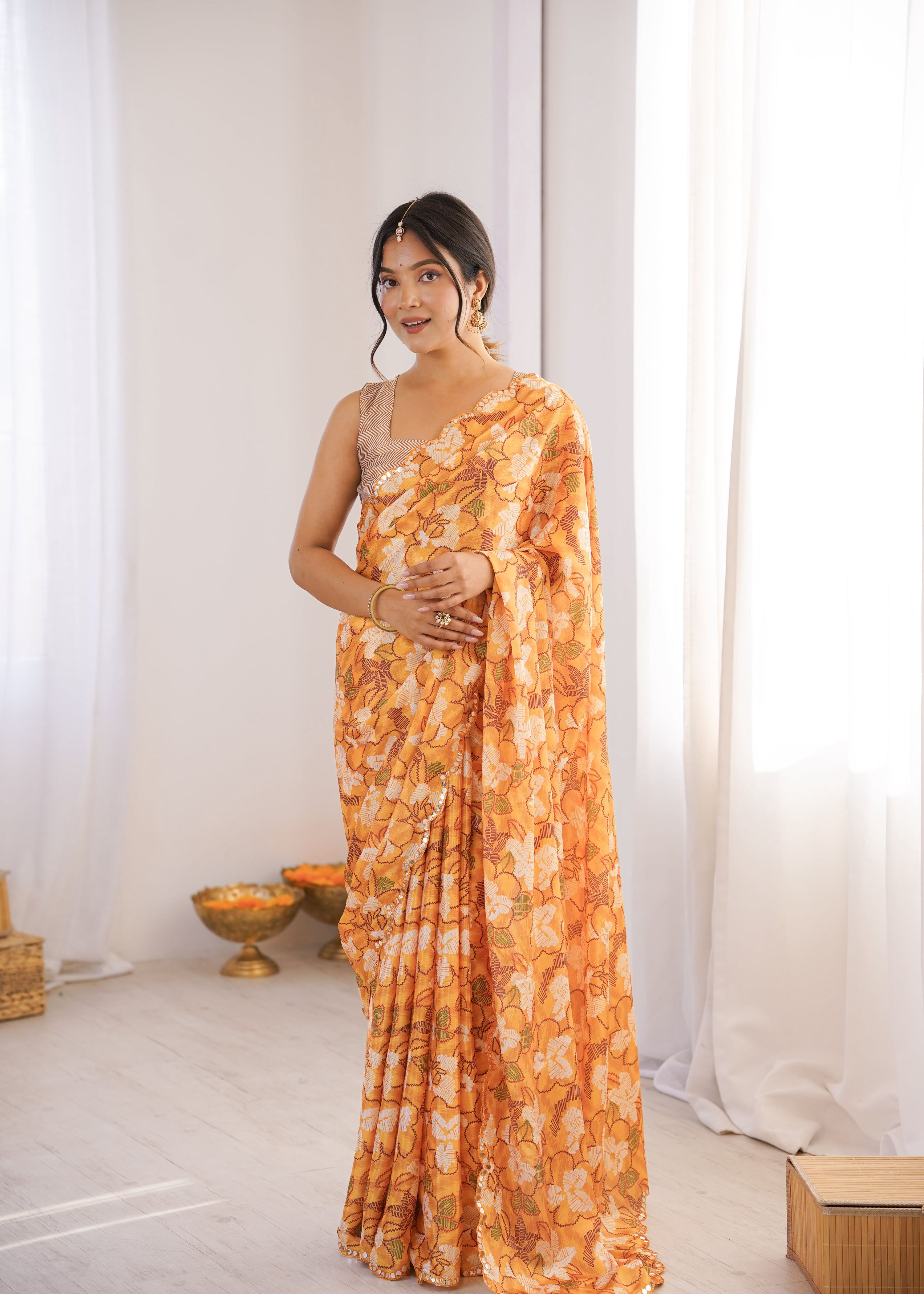 Jyoti Fashion Women's Multicolor Chinon Digital Printed Designer Saree with Blouse - Distacart
