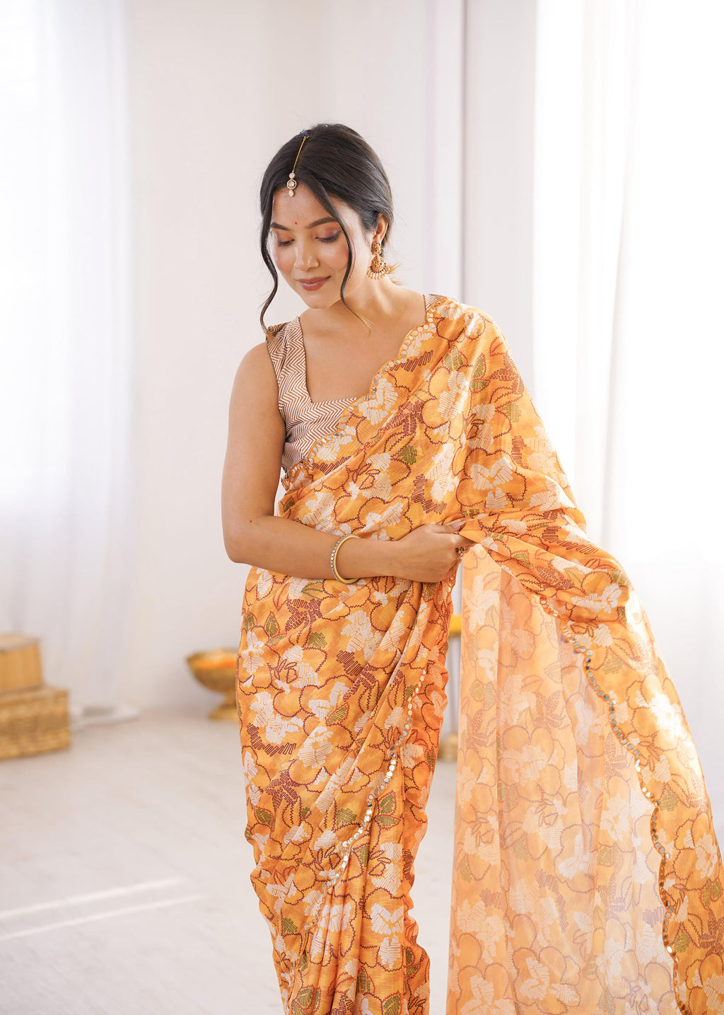 Jyoti Fashion Women's Multicolor Chinon Digital Printed Designer Saree with Blouse - Distacart