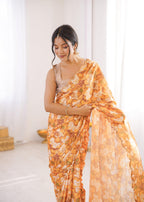 Jyoti Fashion Women's Multicolor Chinon Digital Printed Designer Saree with Blouse - Distacart