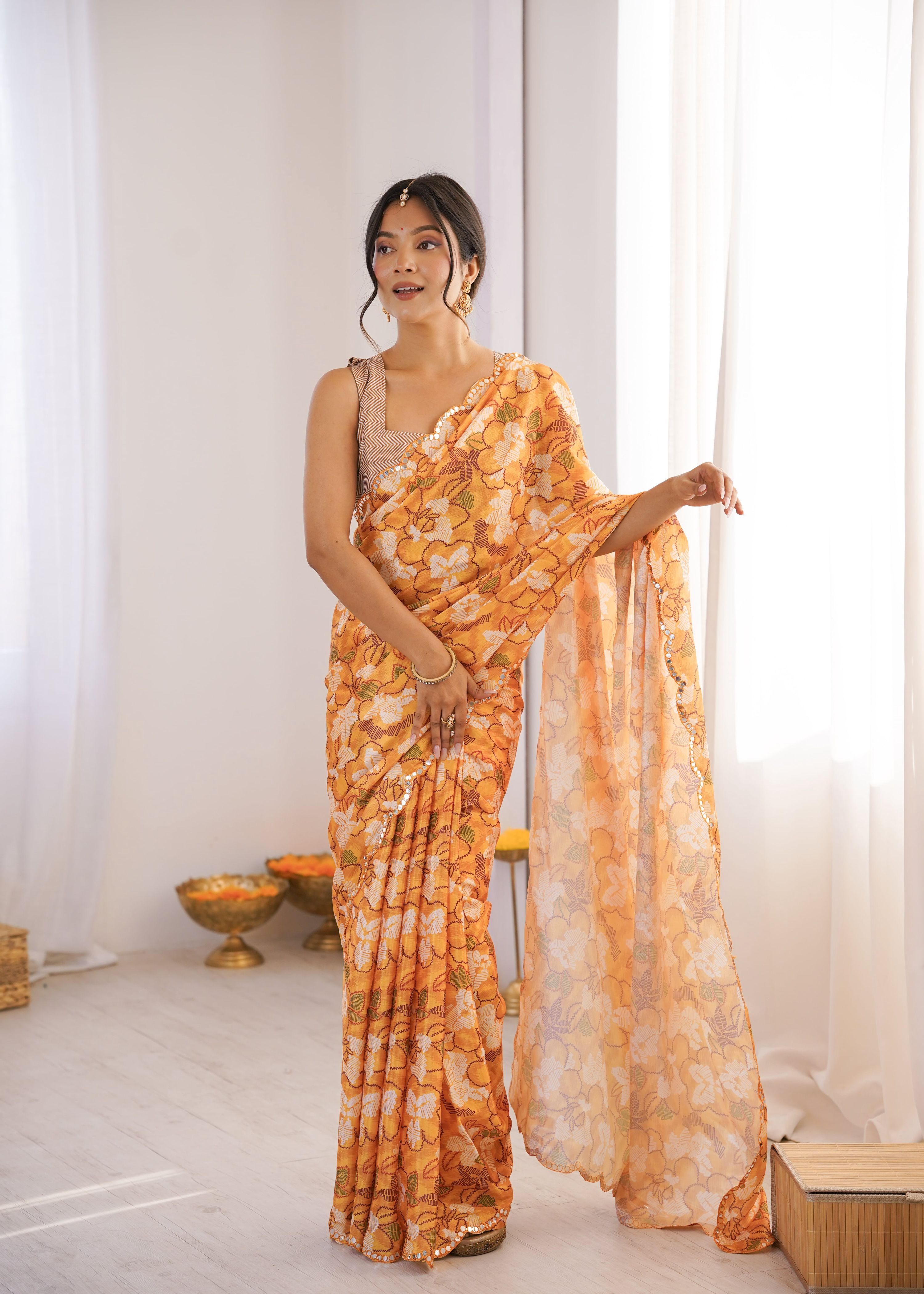 Jyoti Fashion Women's Multicolor Chinon Digital Printed Designer Saree with Blouse - Distacart