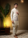 Jyoti Fashion Men's Purple Slub Silk Sequins Embroidered Kurta Set with Koti