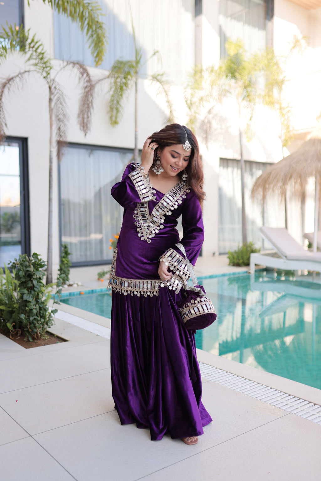 Jyoti Fashion Purple ICE Velvet Embroidered Designer Kurta Set with Batwa - Distacart