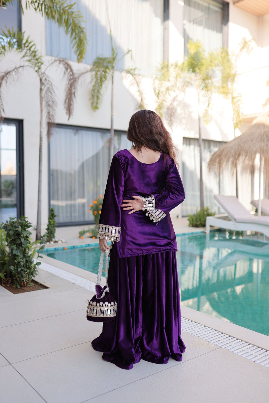 Jyoti Fashion Purple ICE Velvet Embroidered Designer Kurta Set with Batwa - Distacart