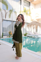 Jyoti Fashion Mehendi Velvet Embroidered Designer Kurta Set with Batwa - Distacart