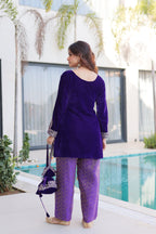 Jyoti Fashion Purple Velvet Embroidered Designer Kurta Set with Batwa - Distacart