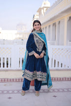 Jyoti Fashion Rama Velvet Embroidered Designer Kurta Set with Batwa - Distacart
