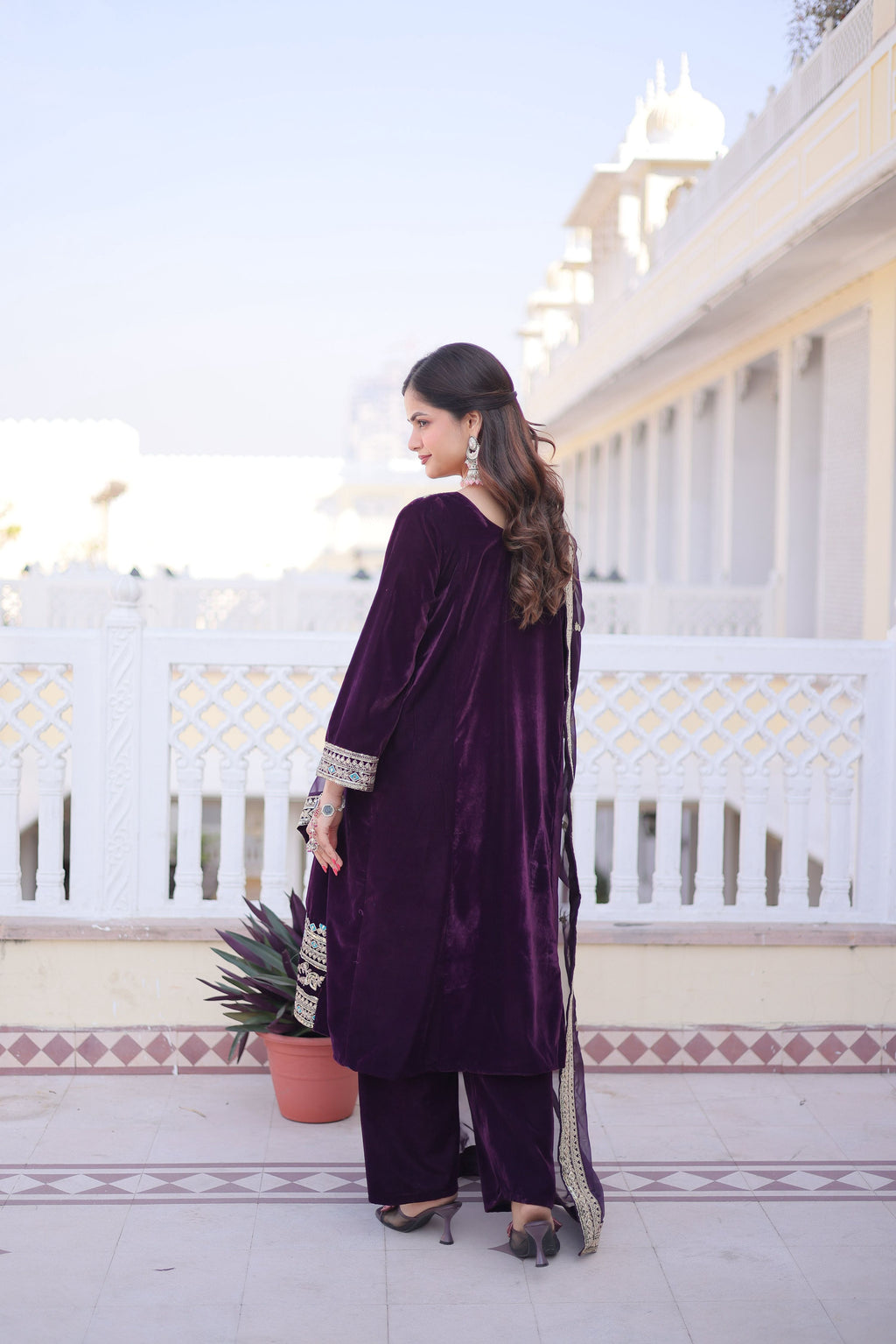 Jyoti Fashion Wine Velvet Embroidered Designer Kurta Set with Batwa - Distacart