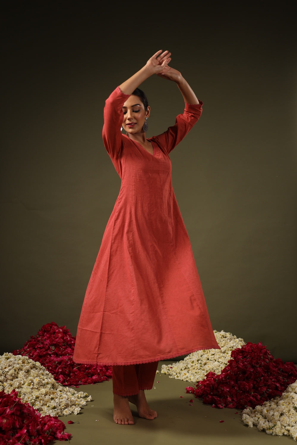 Jyoti Fashion Rust Rayon Lace Border Designer Kurta Set With Dupatta - Distacart