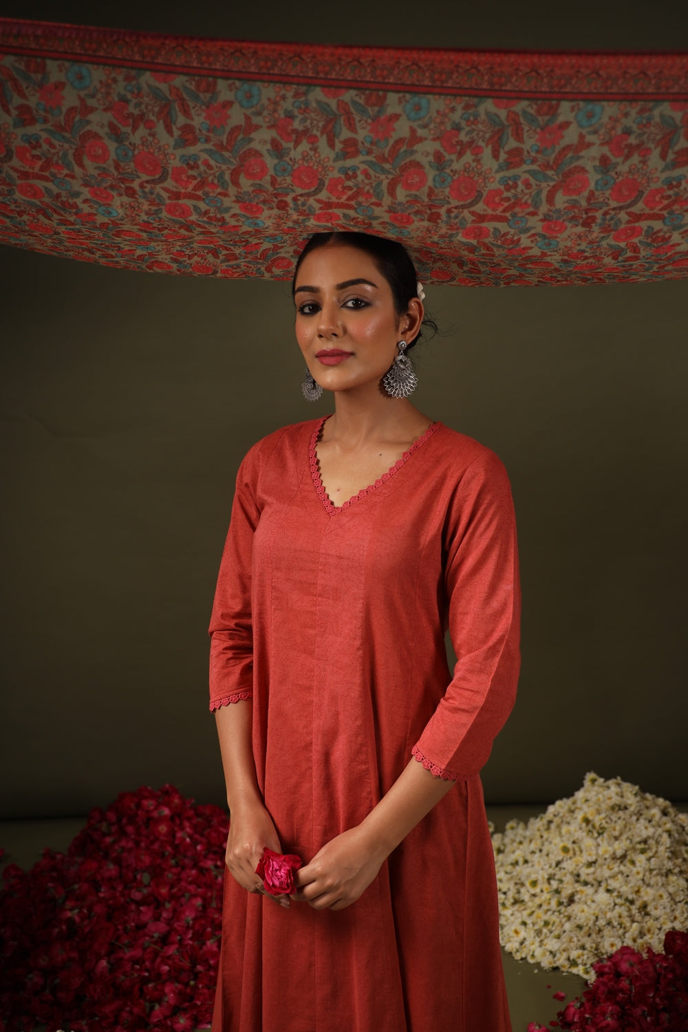 Jyoti Fashion Rust Rayon Lace Border Designer Kurta Set With Dupatta - Distacart