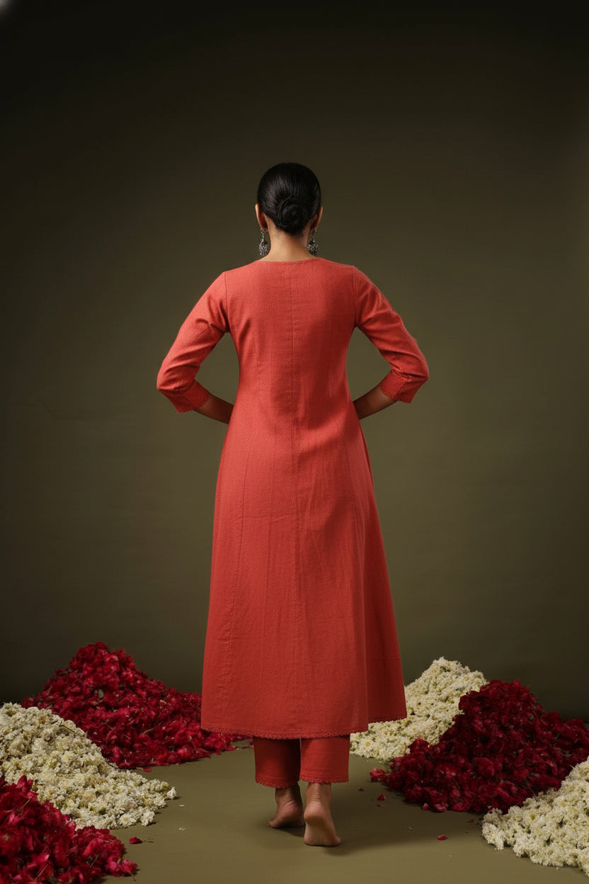 Jyoti Fashion Rust Rayon Lace Border Designer Kurta Set With Dupatta - Distacart