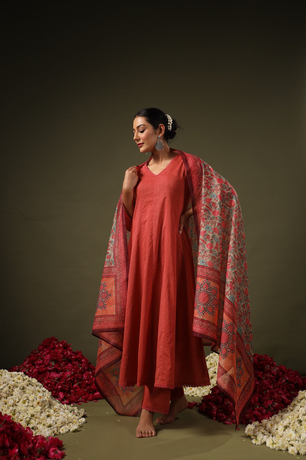 Jyoti Fashion Rust Rayon Lace Border Designer Kurta Set With Dupatta - Distacart