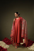 Jyoti Fashion Rust Rayon Lace Border Designer Kurta Set With Dupatta - Distacart
