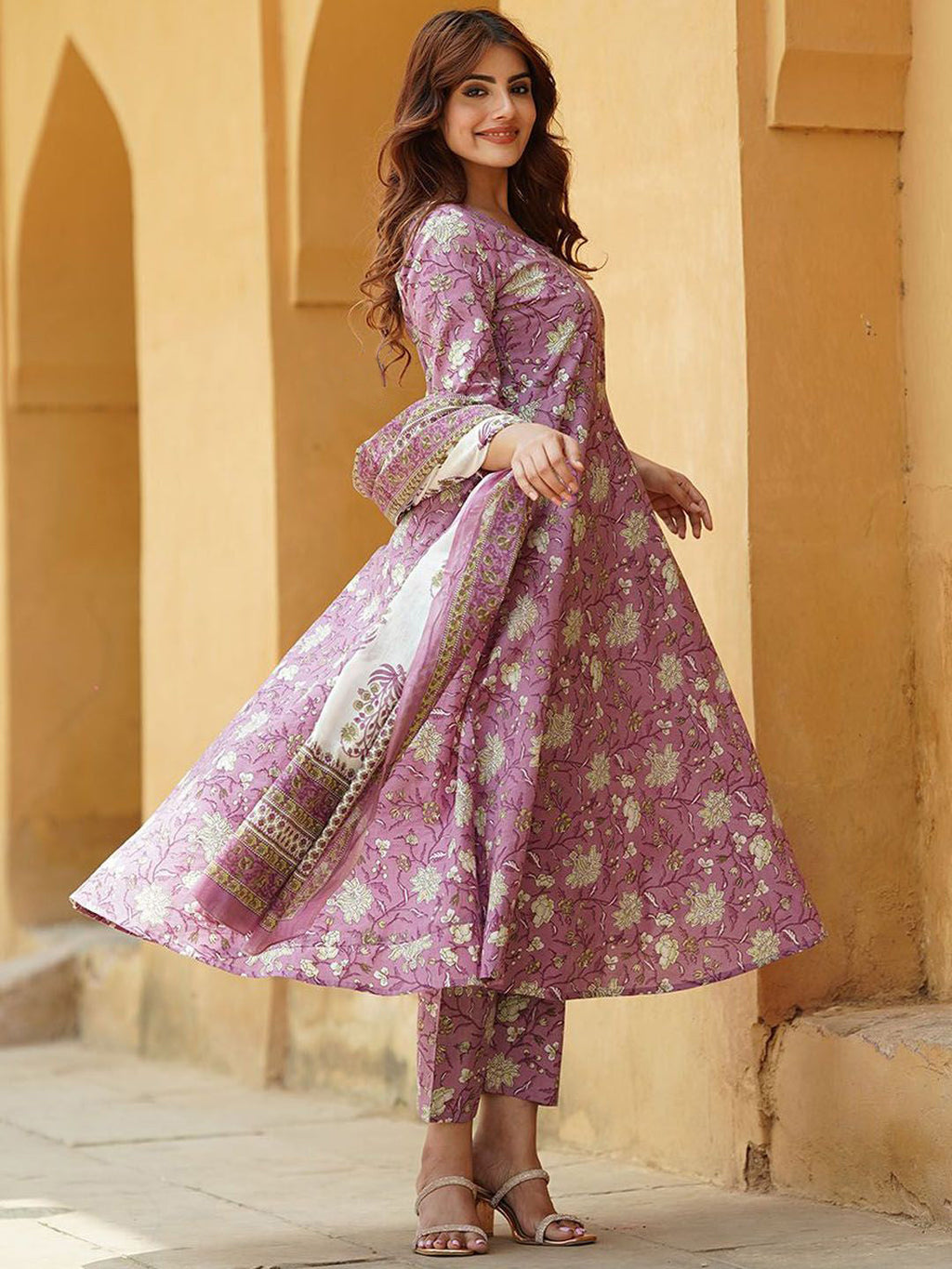 Jyoti Fashion Lavender Rayon Printed Designer Kurta Set With Dupatta - Distacart
