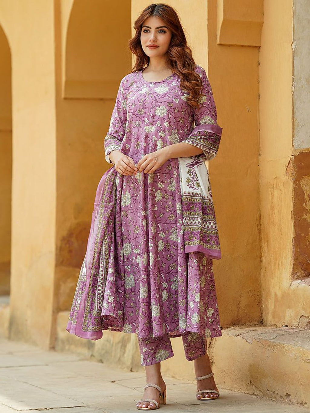 Jyoti Fashion Lavender Rayon Printed Designer Kurta Set With Dupatta - Distacart
