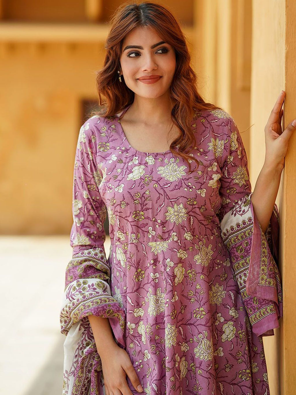 Jyoti Fashion Lavender Rayon Printed Designer Kurta Set With Dupatta - Distacart