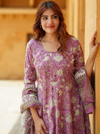 Jyoti Fashion Lavender Rayon Printed Designer Kurta Set With Dupatta - Distacart