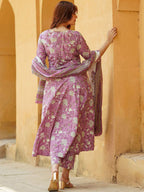 Jyoti Fashion Lavender Rayon Printed Designer Kurta Set With Dupatta - Distacart