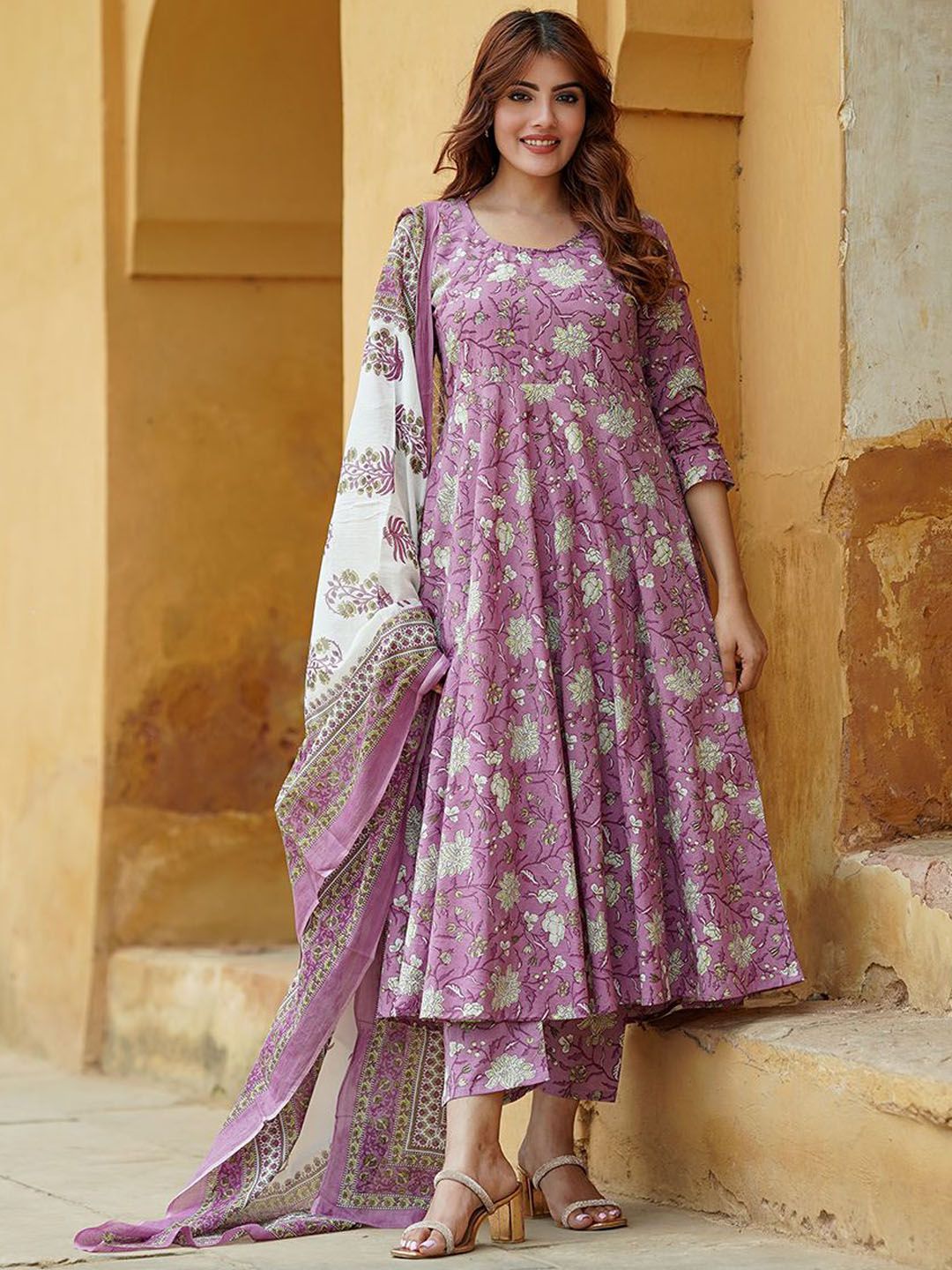 Jyoti Fashion Lavender Rayon Printed Designer Kurta Set With Dupatta - Distacart