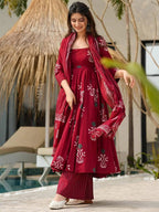 Jyoti Fashion Maroon Rayon Printed Designer Kurta Set With Dupatta - Distacart