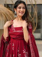 Jyoti Fashion Maroon Rayon Printed Designer Kurta Set With Dupatta - Distacart