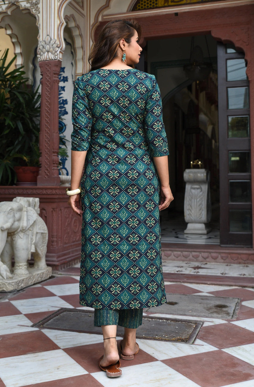 Jyoti Fashion Bottle Green Rayon Printed Designer Kurta Set With Dupatta - Distacart