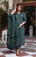 Jyoti Fashion Bottle Green Rayon Printed Designer Kurta Set With Dupatta - Distacart