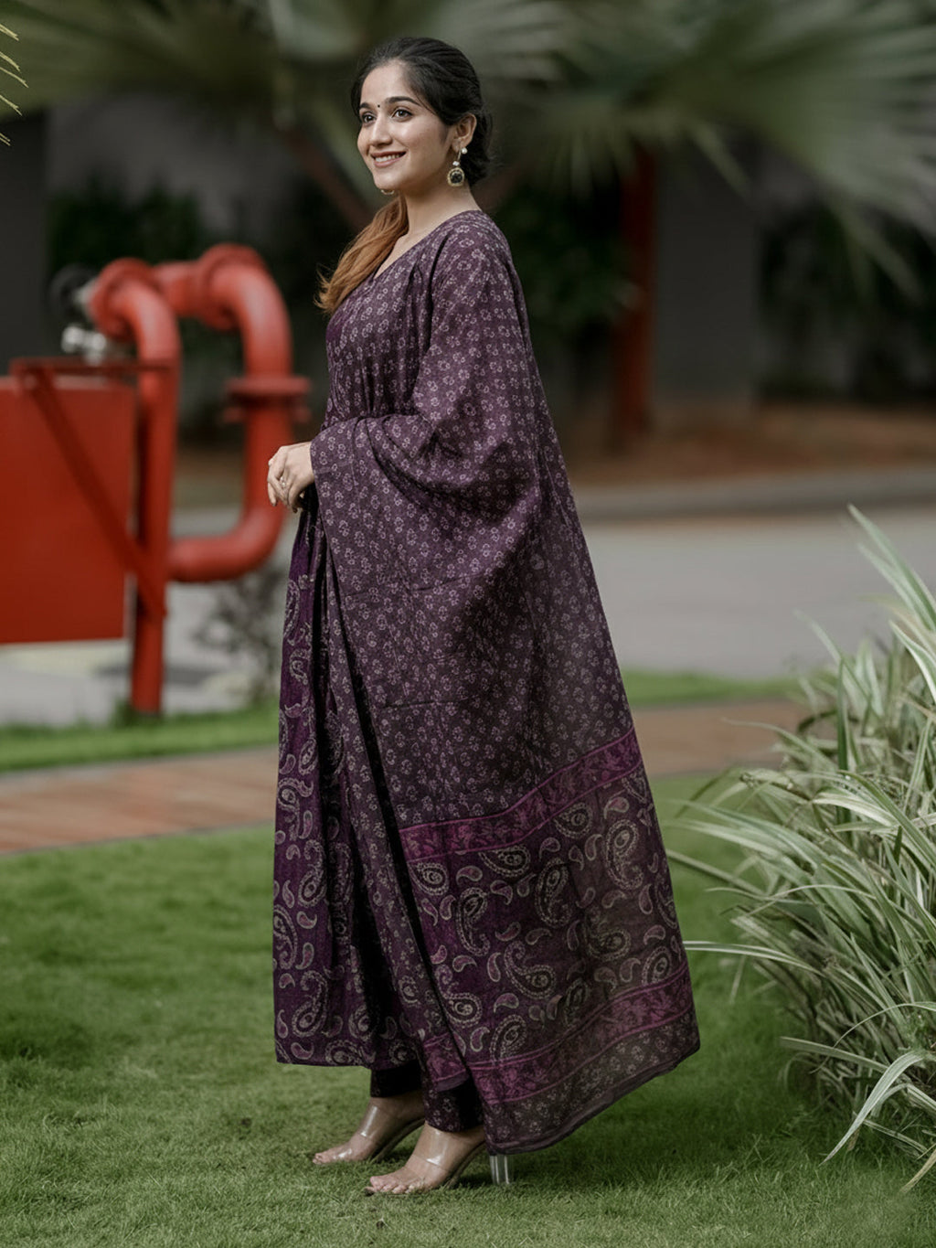 Jyoti Fashion Wine Rayon Printed Designer Kurta Set With Dupatta - Distacart