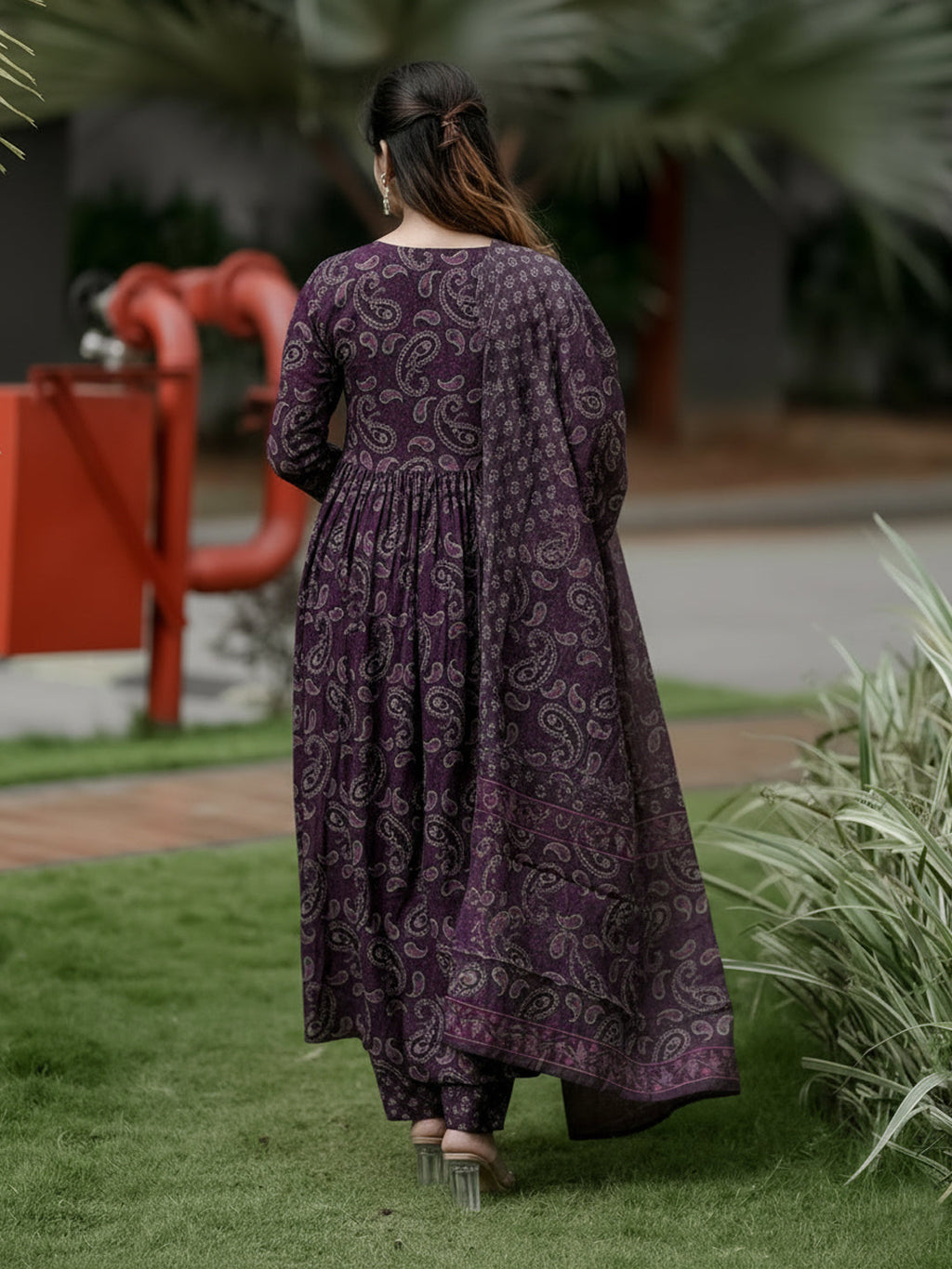Jyoti Fashion Wine Rayon Printed Designer Kurta Set With Dupatta - Distacart