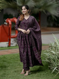 Jyoti Fashion Wine Rayon Printed Designer Kurta Set With Dupatta - Distacart