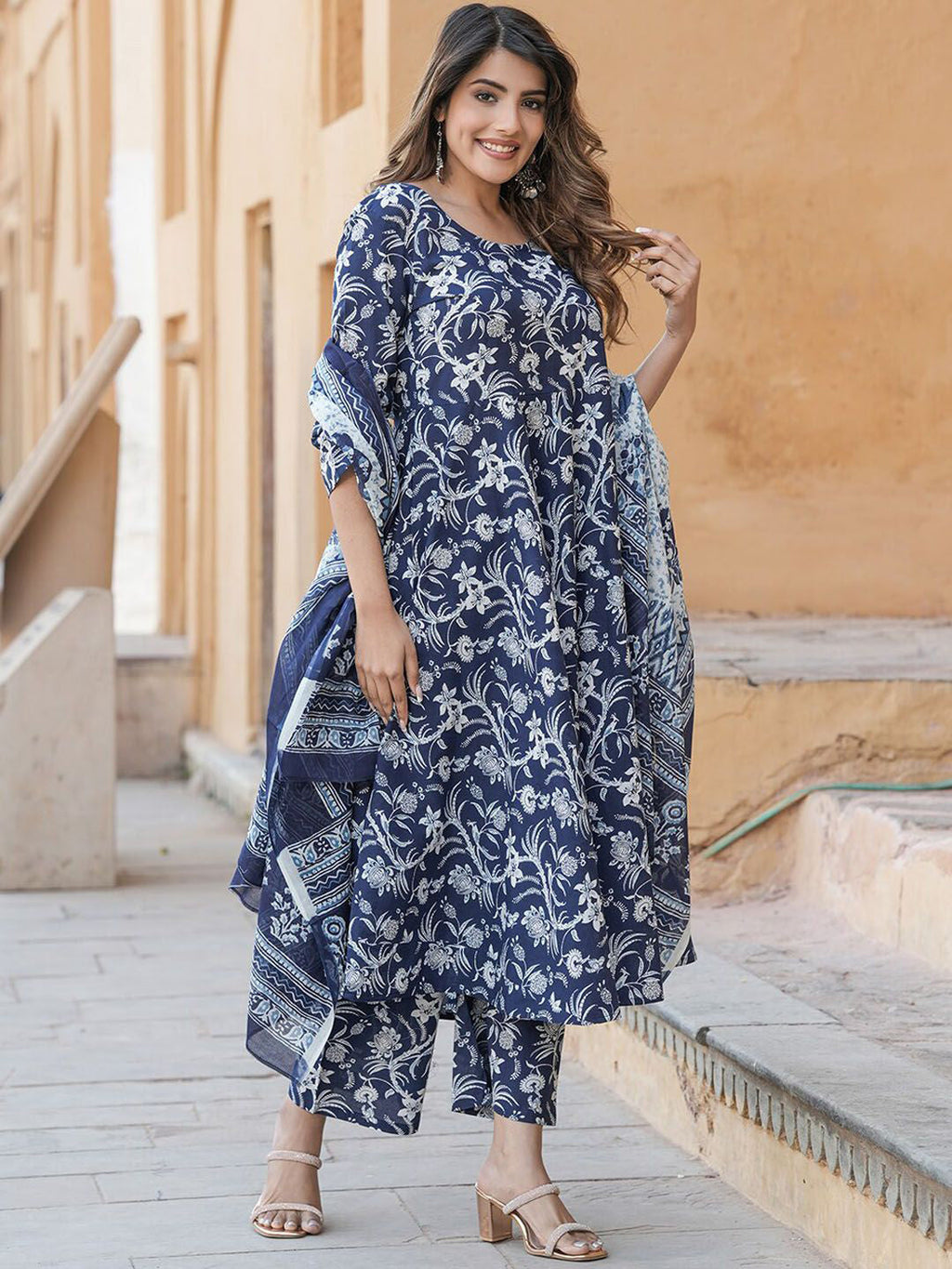 Jyoti Fashion Navy Blue Rayon Printed Designer Kurta Set With Dupatta - Distacart