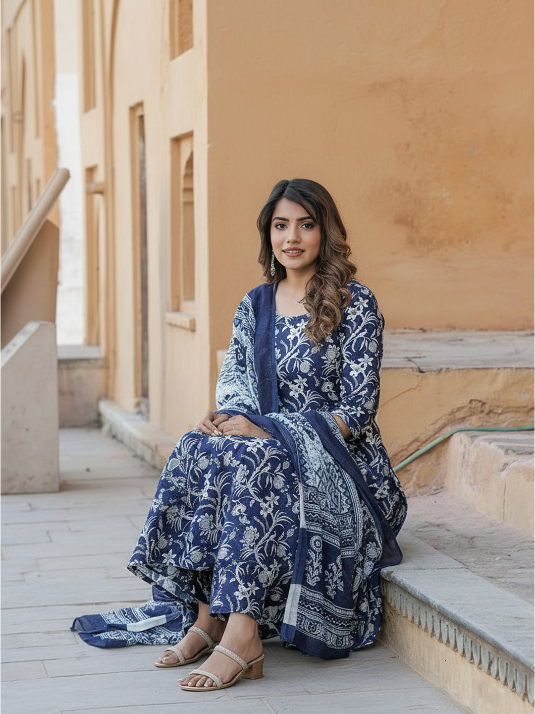 Jyoti Fashion Navy Blue Rayon Printed Designer Kurta Set With Dupatta - Distacart