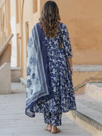 Jyoti Fashion Navy Blue Rayon Printed Designer Kurta Set With Dupatta - Distacart