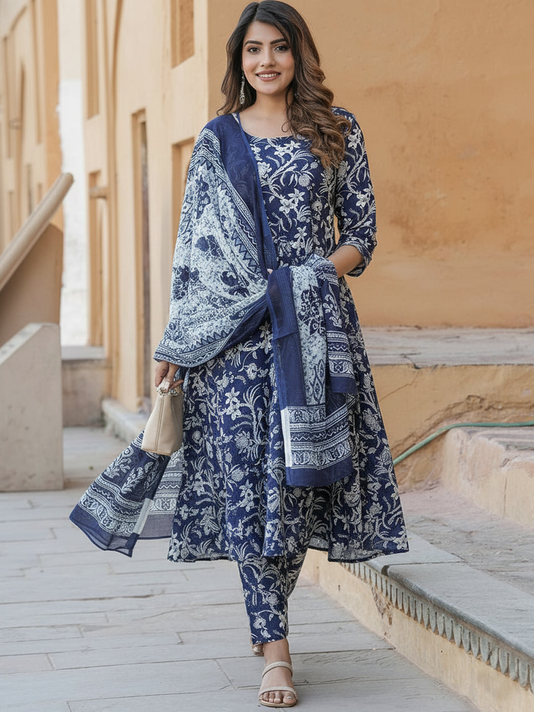 Jyoti Fashion Navy Blue Rayon Printed Designer Kurta Set With Dupatta - Distacart