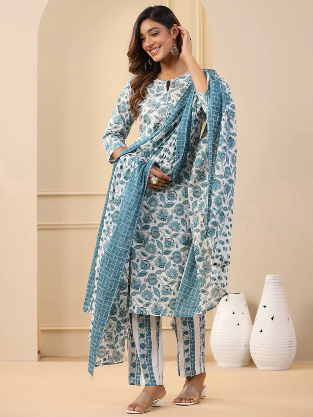 Jyoti Fashion White Rayon Printed Designer Kurta Set With Dupatta - Distacart