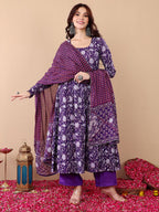 Jyoti Fashion Purple Rayon Printed Designer Kurta Set With Dupatta - Distacart
