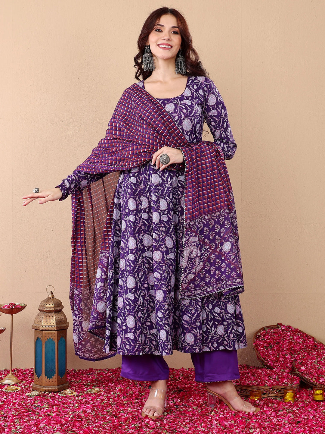 Jyoti Fashion Purple Rayon Printed Designer Kurta Set With Dupatta - Distacart