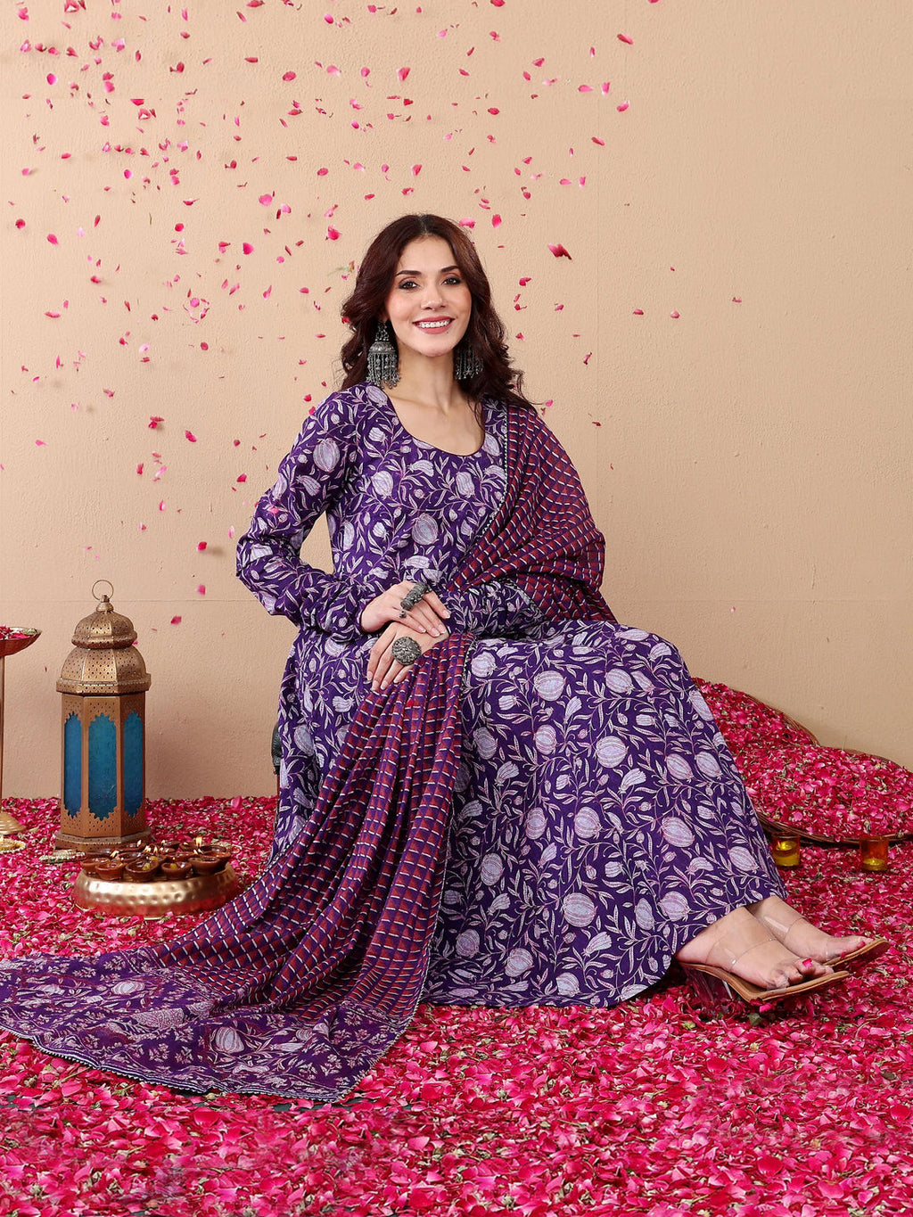 Jyoti Fashion Purple Rayon Printed Designer Kurta Set With Dupatta - Distacart