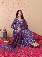 Jyoti Fashion Purple Rayon Printed Designer Kurta Set With Dupatta - Distacart
