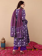 Jyoti Fashion Purple Rayon Printed Designer Kurta Set With Dupatta - Distacart