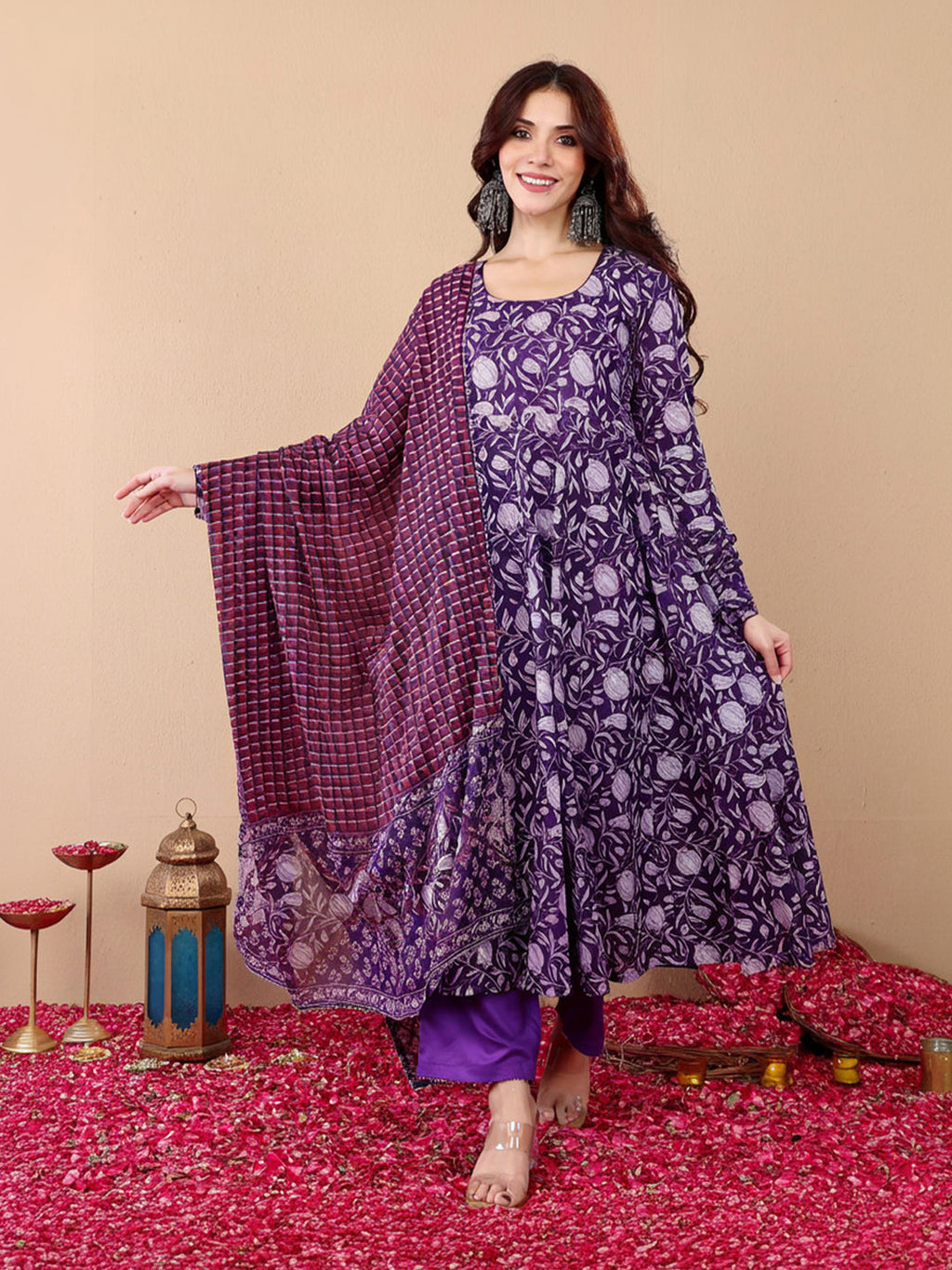 Jyoti Fashion Purple Rayon Printed Designer Kurta Set With Dupatta - Distacart