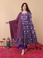Jyoti Fashion Purple Rayon Printed Designer Kurta Set With Dupatta - Distacart