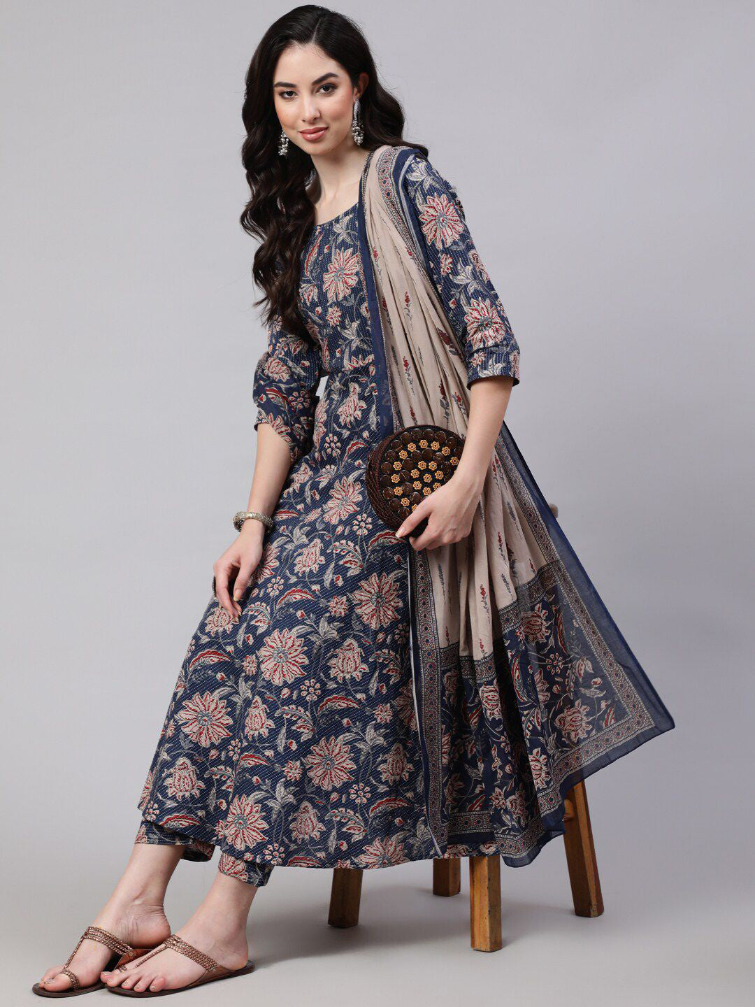 Jyoti Fashion Navy Blue Rayon Printed Designer Kurta Set With Dupatta - Distacart